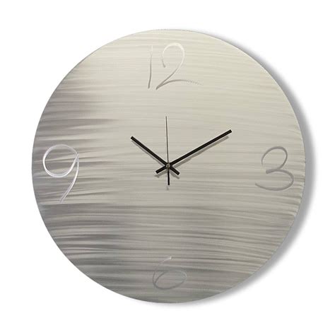 Abstract Silent Wall Clock Silver Round Metallic Decoration Etsy