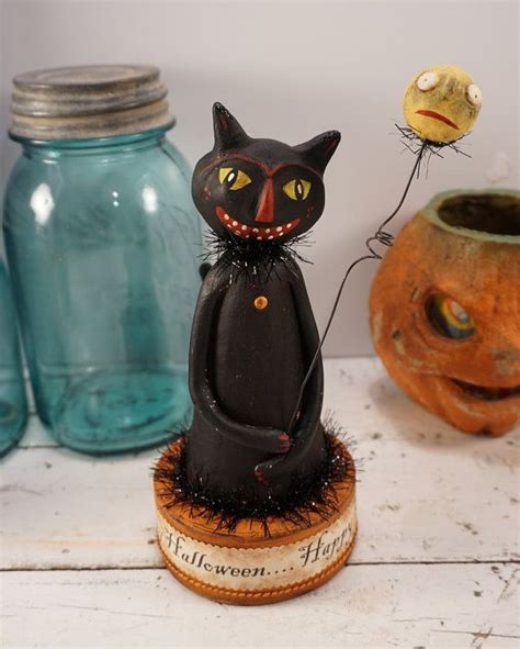 Reserved 4 Lu Halloween Folk Art Black Cat Vintage Etsy