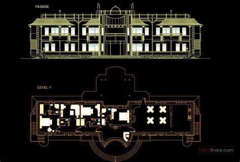 Hotel Elevations And Layout Plan AutoCAD File DWG