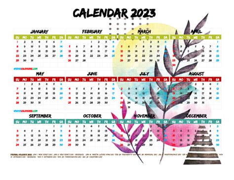 Free Printable 2023 Calendar With Holidays Pdf Premium Template 27482