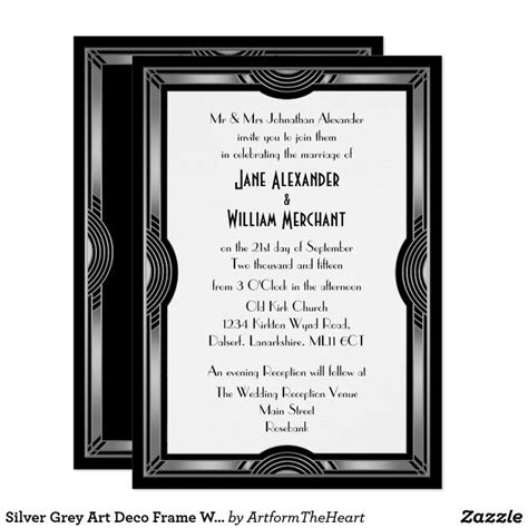 Silver Grey Art Deco Frame Wedding Invitation Zazzle Wedding Frames