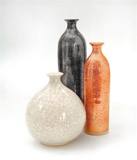 Set Of 3 Trio Ceramic Bottles Modern Fine Home Decor Orange White