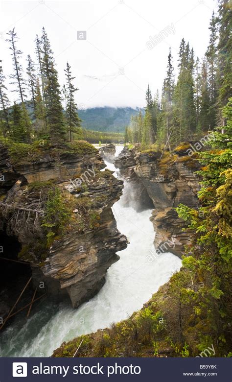 Athabasca Falls Off Icefields Parkway In Jasper National Park Alberta