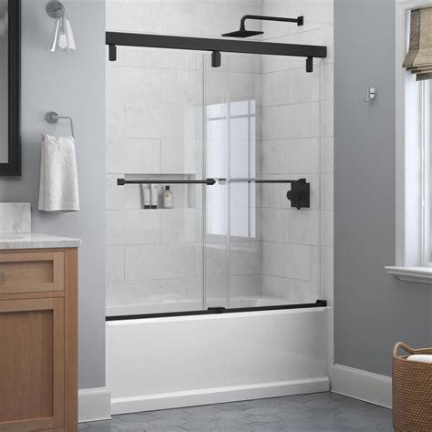 Shower kit at a track and unprotected. Delta Everly 60 in. x 59-1/4 in. Frameless Mod Soft-Close ...