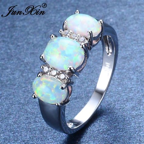 Junxin Mystery Women White Oval Fire Opal Ring Fashion Gold Filled