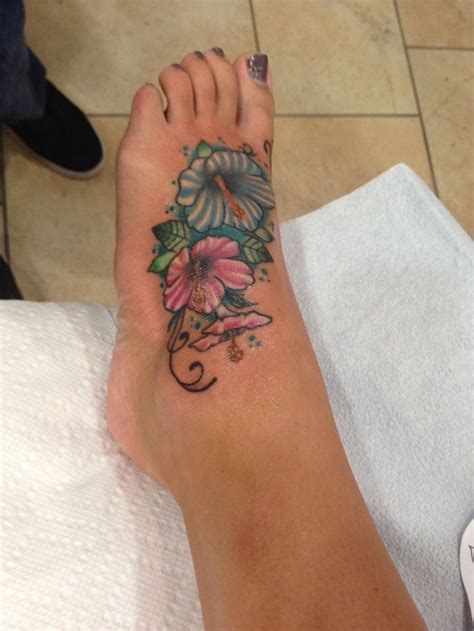 37 Hibiscus Flowers Tattoos On Foot