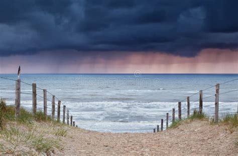 Rain And Storm Coming From North Sea To Beach Stock Image Image Of