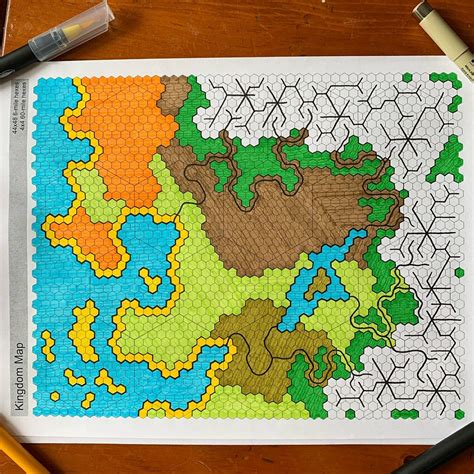 Dandd 5e Hex Map Each Hex Is 6 Miles Can Travel 4 Per Day And Each Color