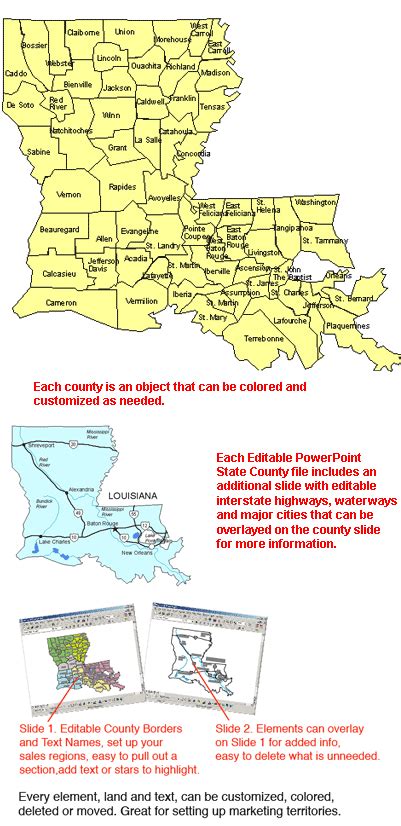 Louisiana Editable US Detailed County And Highway PowerPoint Map MAPS