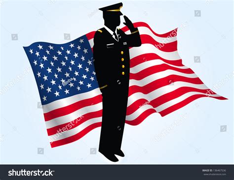 Silhouette Patriotic Soldier Saluting Front American Stock Vector