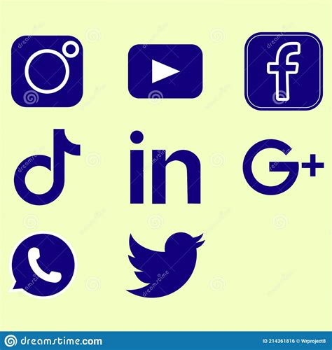Iconos De Redes Sociales Conjunto Azul Oscuro Vector Foto Editorial