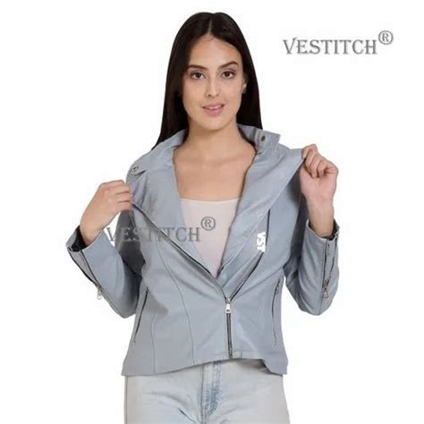 biker ladies grey faux leather jacket at rs 600 piece in new delhi id 18591863873
