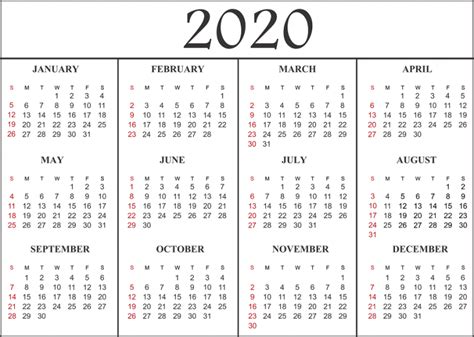 12 Month 2020 Calendar Template Blank Monthly Calendar Template