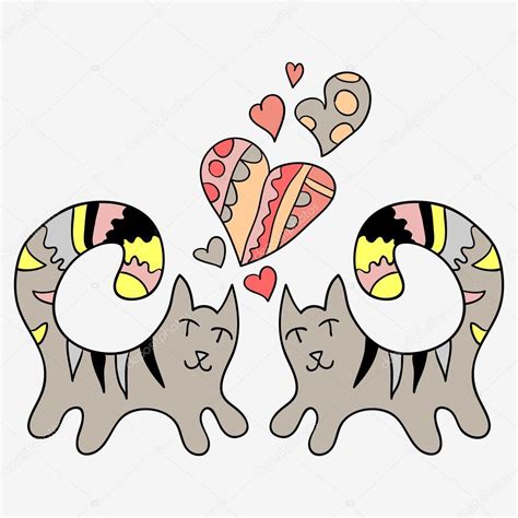Two Cute Hand Drawn Cats In Love — Stock Vector © Littlepaw 25168409