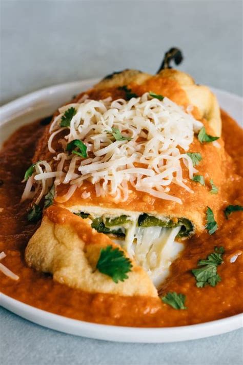 chile relleno is cheese stuffed poblano chiles you will love the enchilada sauce te