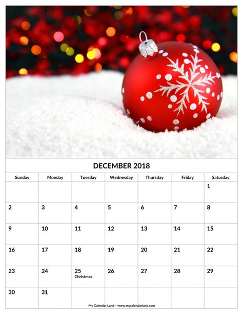 Christmas Time December 2019 Calendar