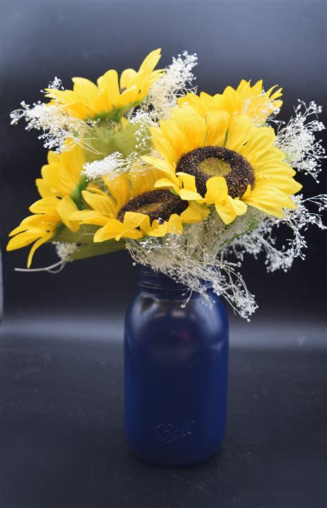 Sunflower Centerpiece Mason Jar Decor Navy And Sunflower Etsy In 2021