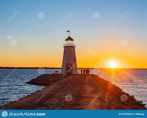 Sunset View Of The Lighthouse Of Lake Hefner Stock Photo Image Of