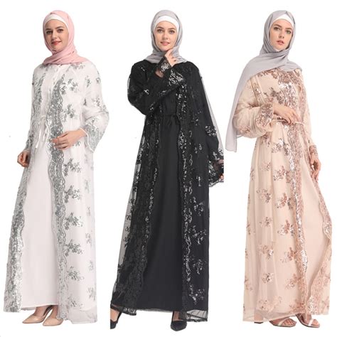 Elegant Muslim Abaya Dress Fashion Dubai Kaftan Arab Islam Women Pearl
