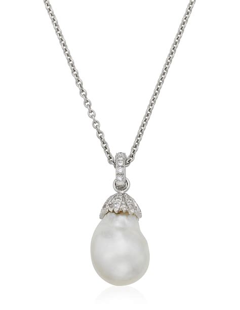 David Webb Cultured Baroque Pearl And Diamond Pendant Necklace