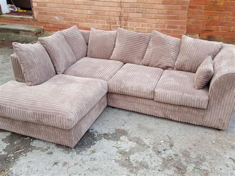 The cheradi corner sofa is available in the chaise left or. Beige cord corner sofa.1 month old.delivery SANDWELL, Sandwell