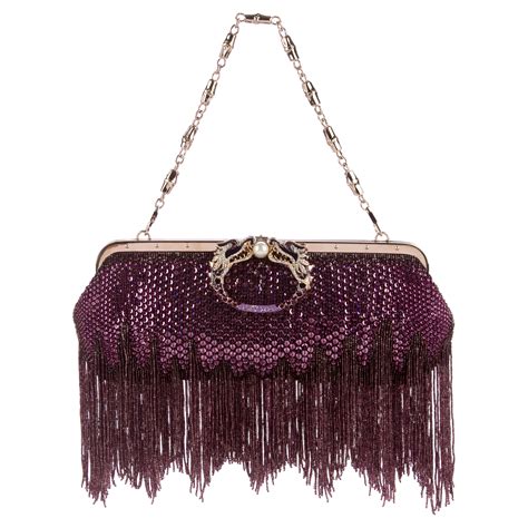 Gucci By Tom Ford Limited Edition Purple Sequin Fringe Dragon Clutch