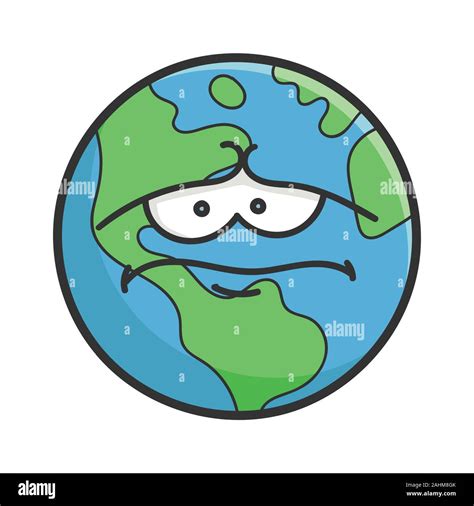 Planeta Tierra Triste Caricatura Ilustración Aislado En Blanco Imagen