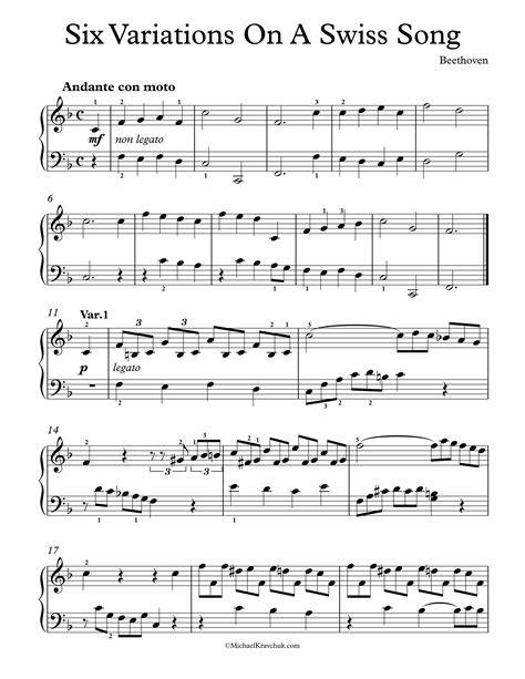 Free Piano Sheet Music Six Variations On A Swiss Song Beethoven