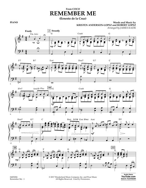 Remember Me From Coco Arr James Kazik Piano Sheet Music