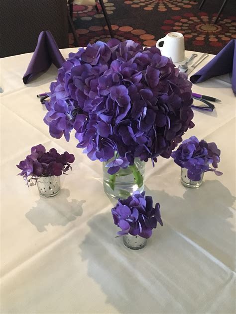 Simple Purple Hydrangea Centepiece | Purple hydrangea centerpieces, Hydrangea purple, Purple ...