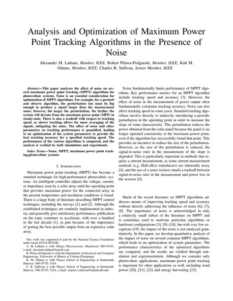 Analysis And Optimization Of Maximum Power Point Tracking