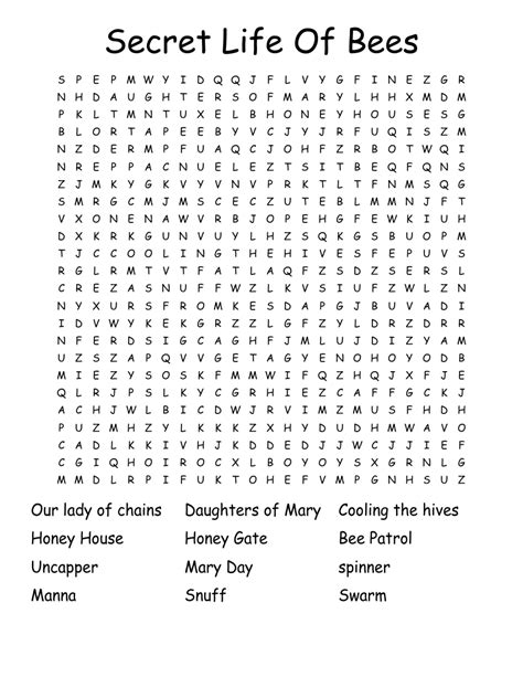 Secret Life Of Bees Word Search Wordmint