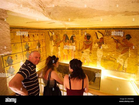 American Tourists Visit King Tutankhamuns Burial Chamber At His Tomb
