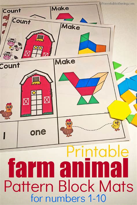 Farm Animal Pattern Block Mats For Numbers 1-10