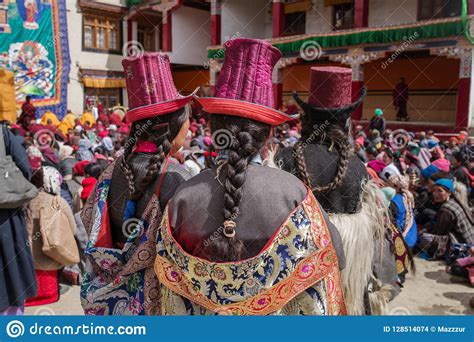 Unidentified Ladakhi Women Wearing Ethnic Traditional Costumes In