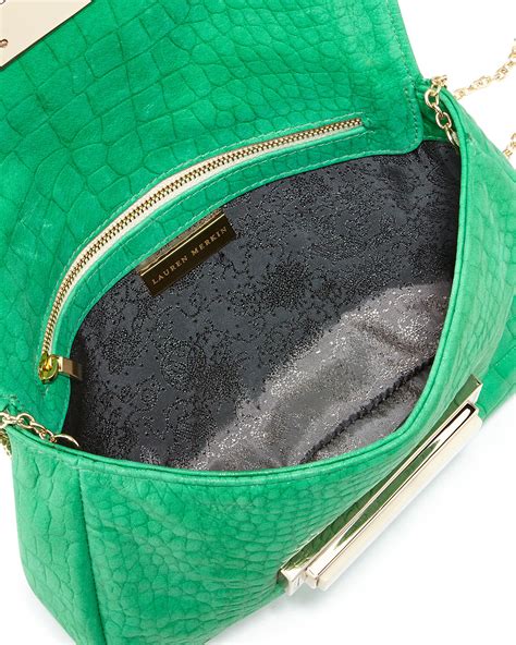 Lauren Merkin Iris Snake Skin Embossed Leather Clutch Bag In Green