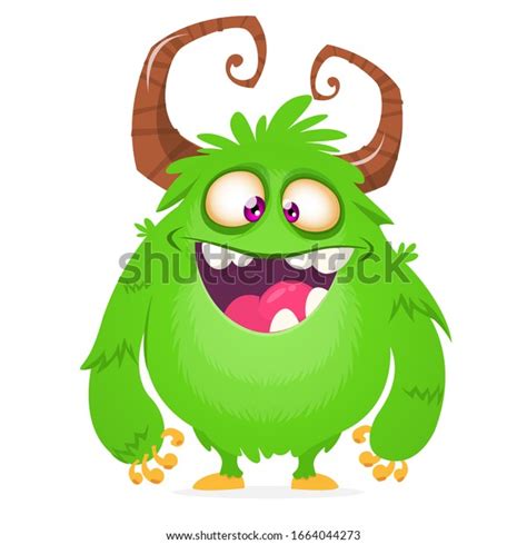 Cute Cartoon Monster Horns Smiling Monster Stock Illustration