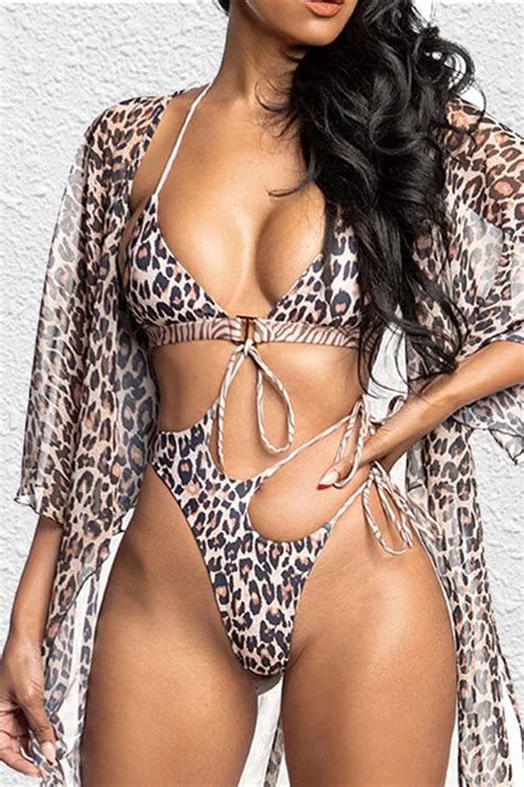 sexy fashion printed leopard print one piece swimsuit