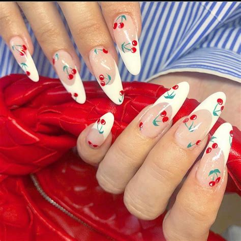 Cherry French Tips🍒 Uploaded By ♡🅻🅰🅳🅴🅴orchard♥︎ Cherry Nails Cherry