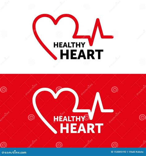 Logo Healthy Heart Vector Line Design Red Illustration Graphic