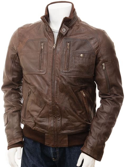 Mens Leather Bomber Jacket In Brown Bristol Men Caine