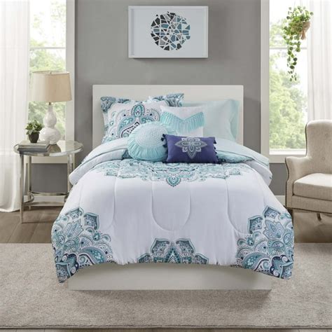 Mainstays Teal Medallion 8 Piece Bed In A Bag Comforter Set With Sheets