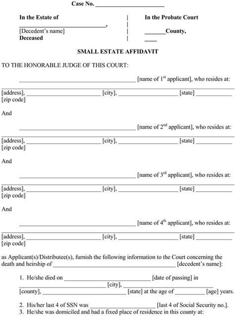 Small Affidavit Free Printable Documents Estates Document Sign Free