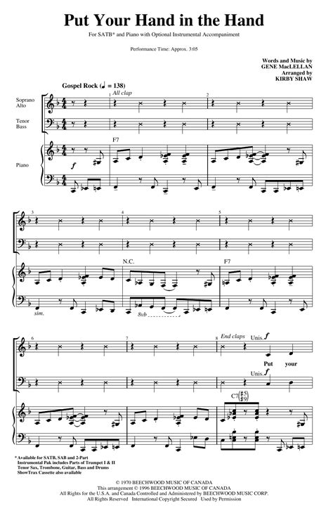 Put Your Hand In The Hand Arr Kirby Shaw Sheet Music Ocean Satb