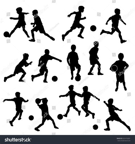 Vector Silhouettes Of Boys Playing Soccer Or Football 261416201