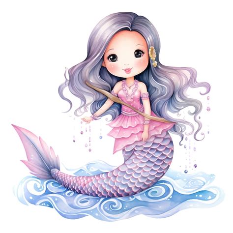 Premium Psd Cute Mermaid Princess Watercolor Clipart Illustration