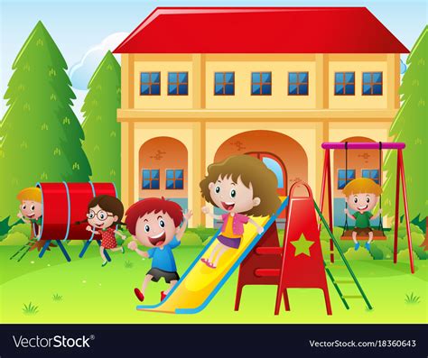 Children Playing At School Playground Royalty Free Vector