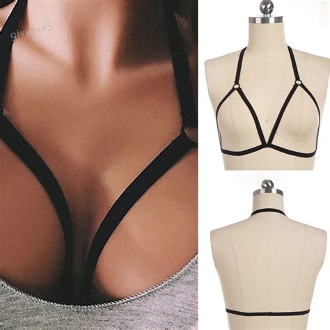 Fashion Women Underwear Application Sexy Body Harness Plunge Crop Top Black Low Cut Straps