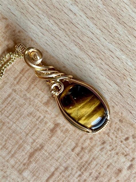 Gold Tigers Eye Pendant Gold Brass Pendant Gemstone Etsy Tiger Eye