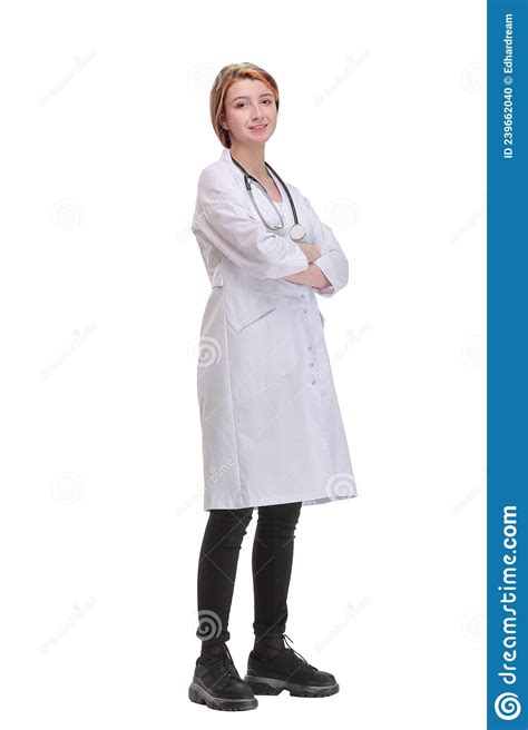 Front View Of Attractive Happy Smiling Female Doctor Physician Nurse